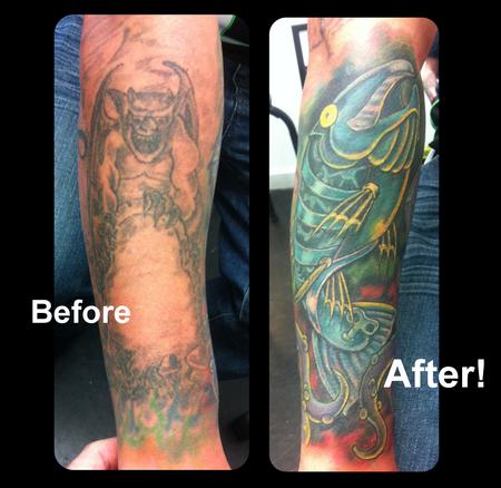 Tattoos - Biomechanical Robot Trout Coverup Tattoo  - 112254